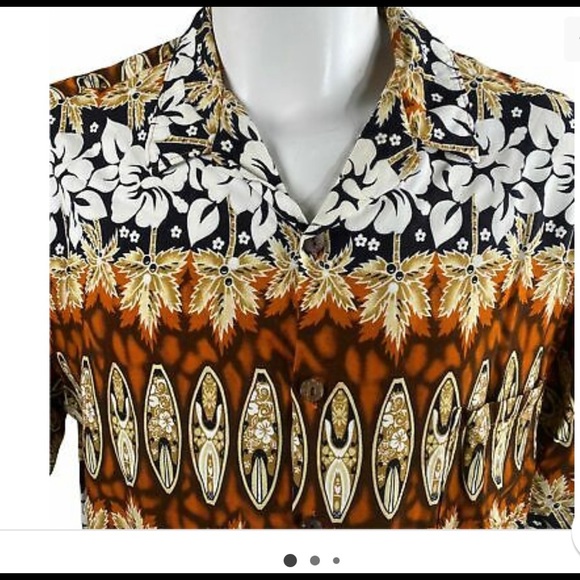 Vintage Aloha Hut Hawaiian Shirt Size L Short Sleeve Surfboard Print 100% Rayón - Picture 2 of 14